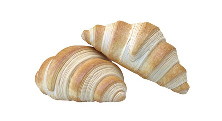 Two Golden Croissants on a White Background
