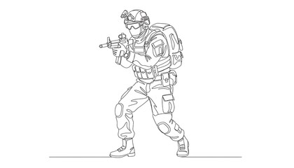 Fototapeta premium Soldier in tactical gear holding rifle in combat stance