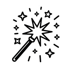 Sparkler wand icon radiates bright star shapes and magical light bursts on a white background.