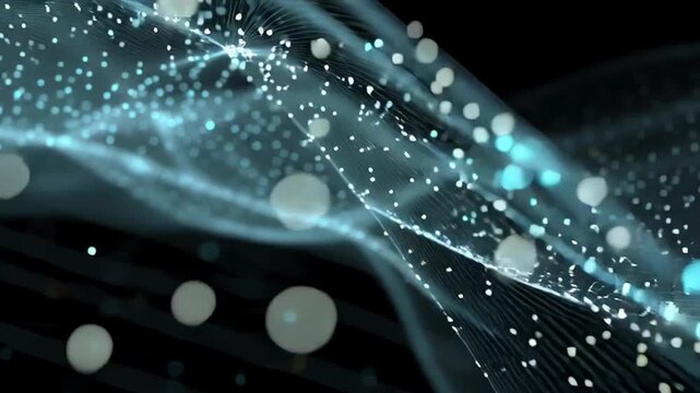 Abstract Blue Particle Motion on Black Background.
