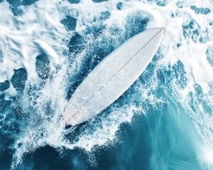 Oceanic white surfboard, propelled by a powerful wave.