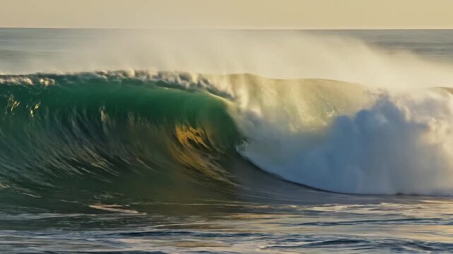 Large ocean wave curling with foam