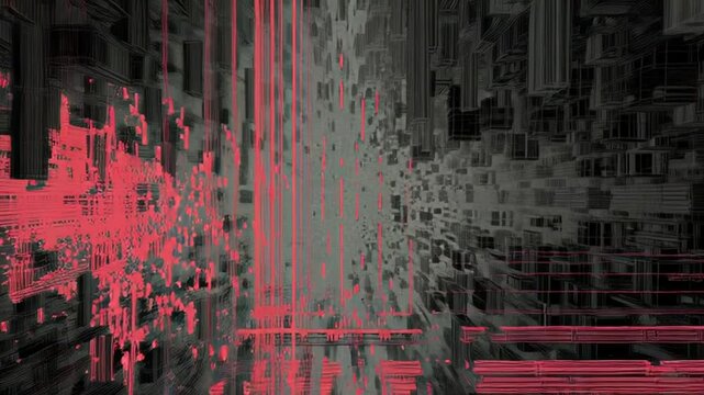 Glitch Art Distorted Cityscape Video Footage.
