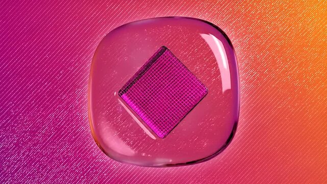 Abstract geometric shape in liquid with vibrant gradient background.