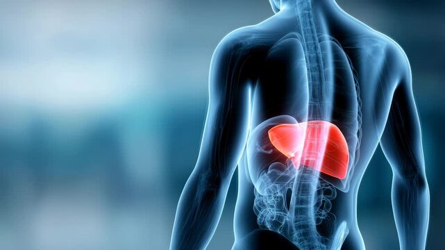 人間の肝臓のイラストレーション動画｜肝機能の低下、炎症を表現