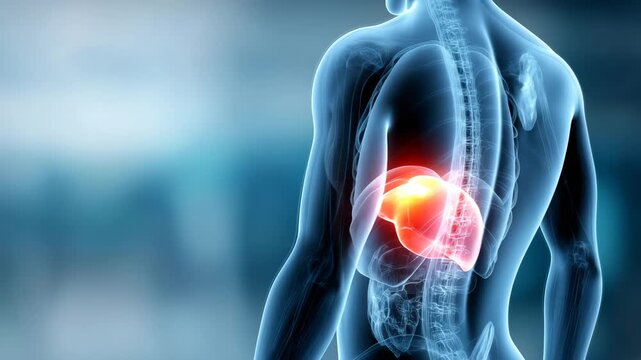 人間の肝臓のイラストレーション動画｜肝機能の低下、炎症を表現