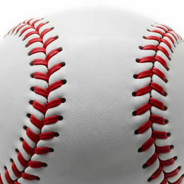 Close-up of a professional baseball with red stitching