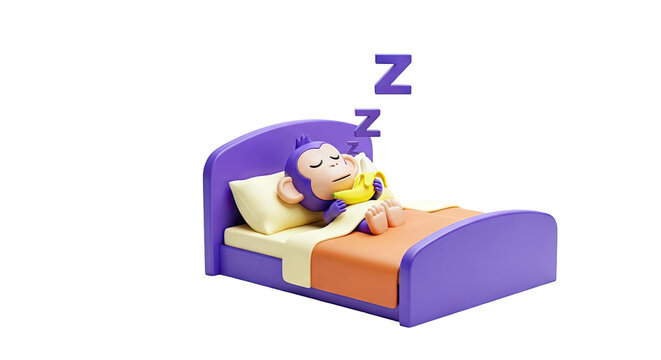 Cartoon Monkey Sleeping in Bed with Banana