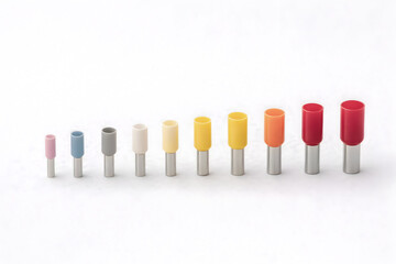 Color Coded Wire Ferrules Set in Different Sizes Isolated on White Background