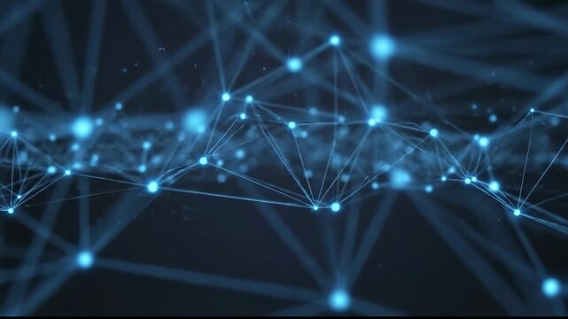 Abstract digital network background with glowing blue dots and lines. Technology, data, and communication concept.