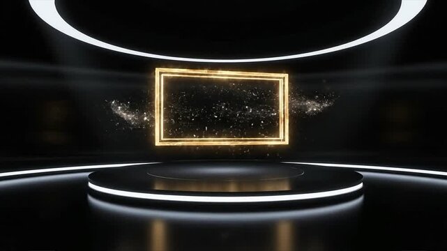 A luxurious award ceremony gala on a modern stage with a prestigious trophy under the spotlight, showcasing excellence and grandeur in a cinematic broadcast.