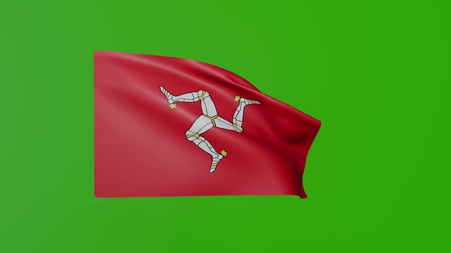 Official Flag of Isle of Man Waving on Green Screen Background &ndash; Manx National Flag Animation