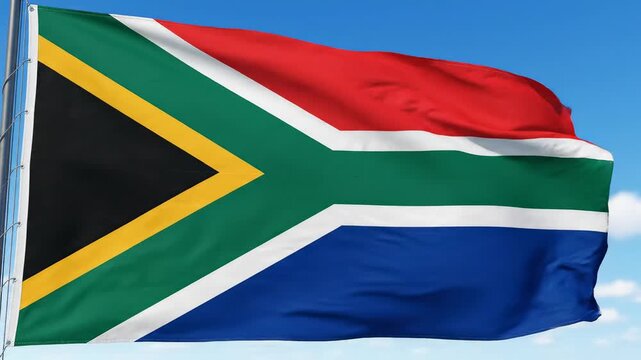 South African flag waving in sky