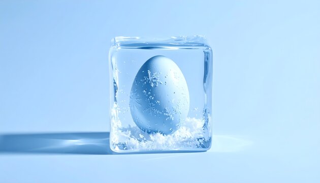 Frozen Crystal Easter Egg in Ice &ndash; Winter to Spring Transition Concept