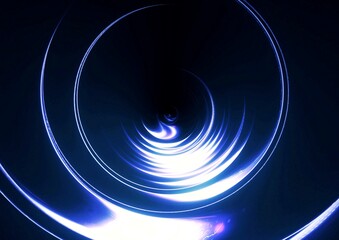 青と白の光が渦巻く抽象的なワープトンネル背景・近未来サイバースペースイメージ