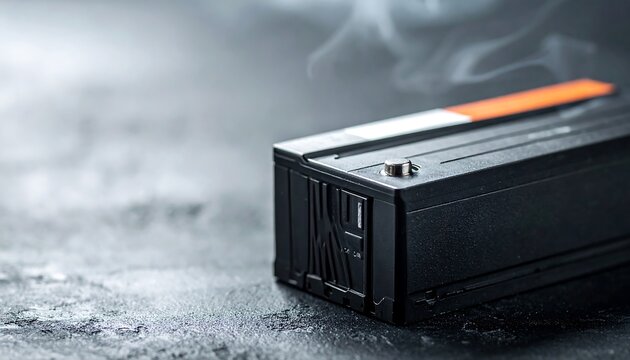 Modern Cigarette Case with Subtle Smoke: A sleek, metallic cigarette case exudes an air of sophistication, its dark surface reflecting a subtle plume of smoke.