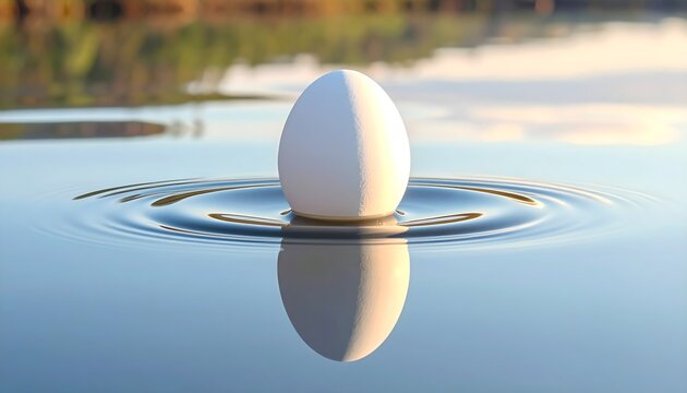 Minimal White Easter Egg Floating on Water with Golden Ripple