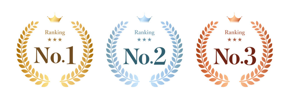 ゴールド・シルバー・ブロンズのランキングバッジセット（No.1〜No.3・販促表示用アイコン）