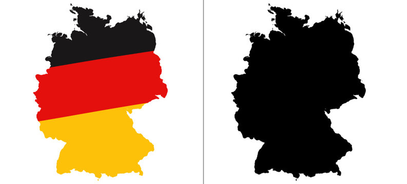 Comparison of colored and black-and-white german flag maps with state outlines.