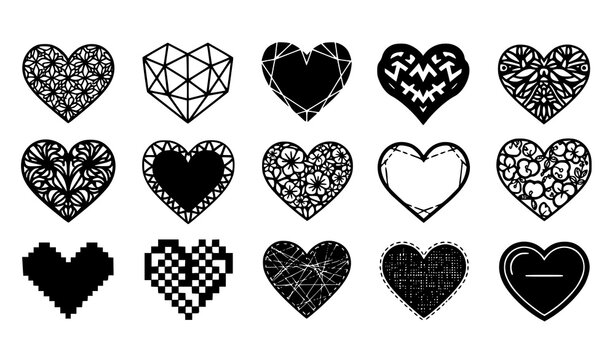 Decorative black heart silhouette symbols vector set