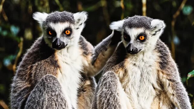 Two lemurs on a tree branch