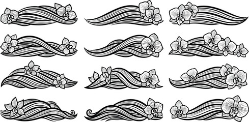 Black and white floral hair swirls with flowers © hr graphics