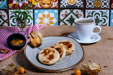 breakfast with coffee and latbread corn