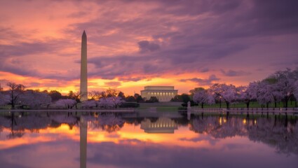 Obraz premium the iconic Tidal Basin in Washington, D.C. during the peak of the cherry blossom season