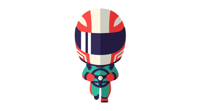Racing Driver Vector Illustration, Flat Design, Sports Theme, Cartoon Style, for Speed and Competition