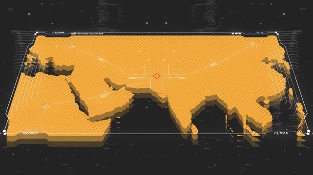 A cinematic intelligence briefing map for piracy. Great for intelligence briefs, secret missions, covert operations.
13 sec clip of a world map of Central Asia and the Stans.
30fps
4k