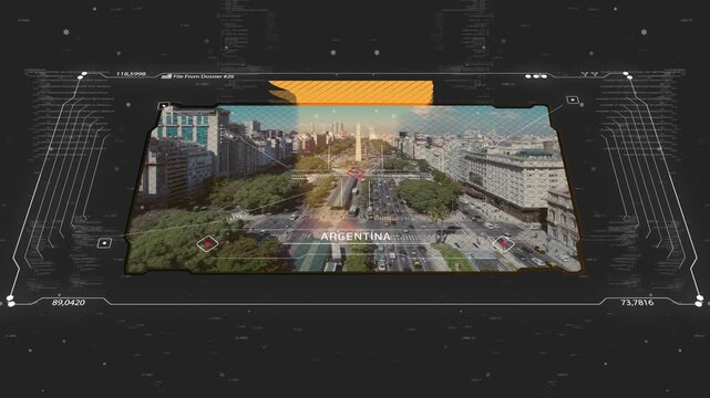 A cinematic intelligence briefing map for piracy. Great for intelligence briefs, secret missions, covert operations.
13 sec clip of a world map of Argentina. 30fps
4k