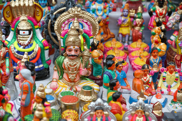 Fototapeta premium Ghatotkacha idol displayed for sale in a shop for the golu festival