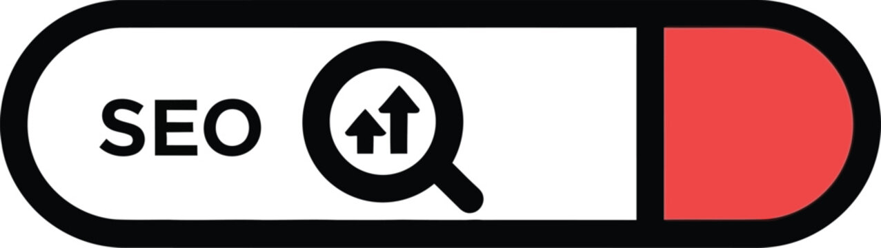 SEO Search Bar with Upward Arrows and Magnifying Glass Icon.