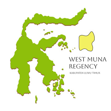 West Muna Regency highlighted map illustration. Clean scalable vector suited for administration visuals, research materials, and regional marketing assets