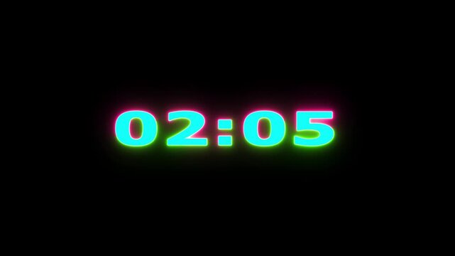 A digital timer glows in neon shades counting