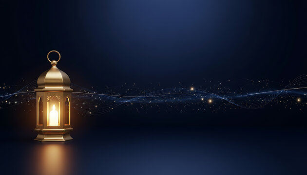 A lantern glows softly on a dark surface surrounded by twinkling lights in the background at night time serene atmosphere view