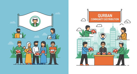 Fototapeta premium Cartoon Muslim People Standing Together.
