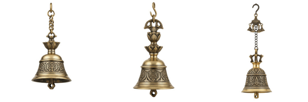 Handcrafted Antique Brass Hanging Bell with Chain - Traditional Indian Temple Ghanti for Home Mandir, Vastu Prayer Bell, Zen Garden Decor, and Spiritual Housewarming Gift
