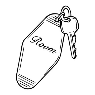 classic motel room key with script text illustration