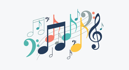 Colorful musical notes and symbols on a white background © Juli