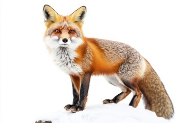 Fototapeta premium alert red fox standing on snow covered ground observing its surroundings during winter wilderness nature wildlife photography