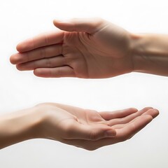 Two Hands Reaching Out on White Background, Giving or Receiving