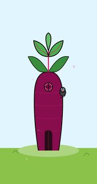 Minimal flat vector beetroot animation with smooth subtle motion and clean modern design. Fresh organic vegetable scene ideal for healthy lifestyle visuals, food themes, agriculture content, nutrition