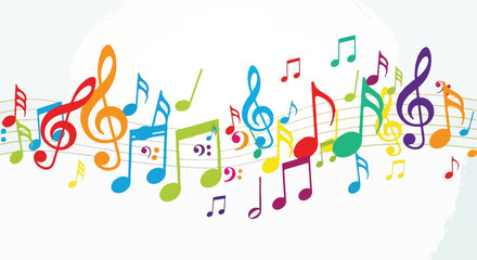 Colorful musical notes and symbols over a light-colored background © Juli