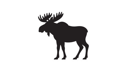 Naklejka premium Moose Silhouette in Simple Minimalist Style with High Contrast Black and White for Wildlife Illustration