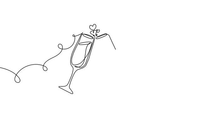 Wine continuous glass toast vector drink one birthday illustration party single. Year wine continuous glass new draw sketch outline minimalist hand line cheer happy celebrate wedding concept cocktail