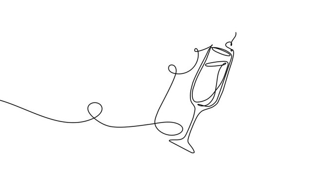 Wine continuous glass toast vector drink one birthday illustration party single. Year wine continuous glass new draw sketch outline minimalist hand line cheer happy celebrate wedding concept cocktail