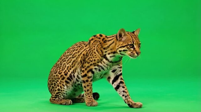 Ocelot wild beauty symbol of survival and nature awareness for conservation and biodiversity education on green screen background
