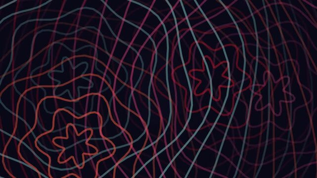 Abstract colorful overlapping wavy lines with organic flower shapes background