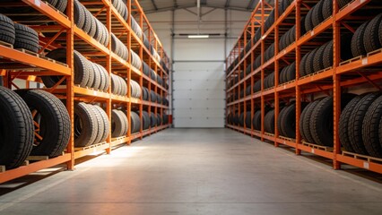 Fototapeta premium Warehouse with tire storage racks